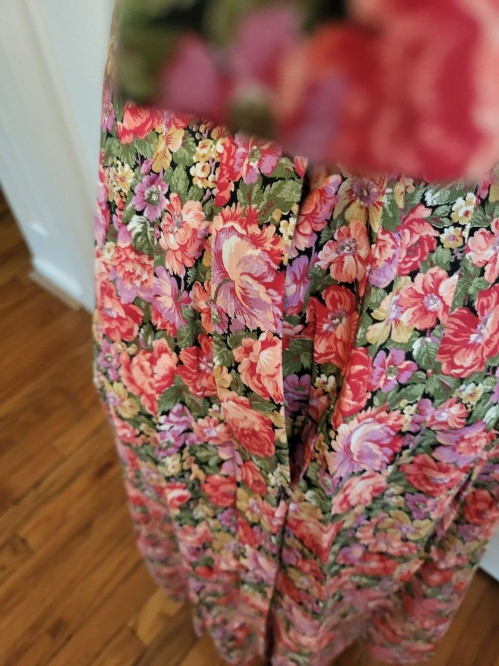 Vintage 80s Herman Geist Pink Rose Floral Cotton Skirt Blouse 10 Cottage Preppy - Picture 5 of 12
